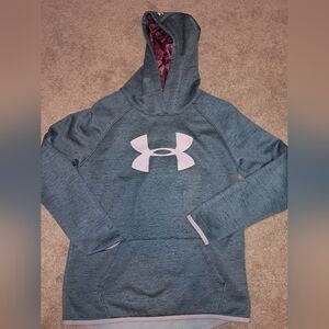 Girls gray & pink Under Armour hooded sweatshirt, size large, Cold gear
